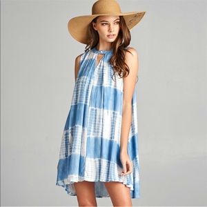 Blue tie dye pattern shift dress